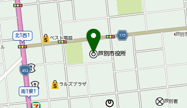 芦別市役所の地図画像