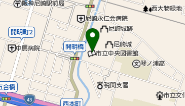 尼崎市立中央図書館の地図画像