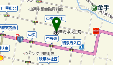 甲府中央三郵便局の地図画像