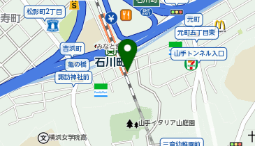 【傘シェアリング】 JR 石川町駅 元町口 (南口) 山手イタリア山庭園方面の地図画像