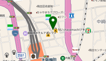 【傘シェアリング】 Nu茶屋町+ Nu茶屋町側出入り口の地図画像