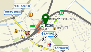 充レン 京阪電車 枚方市駅 9号出口公衆電話横(上)の地図画像