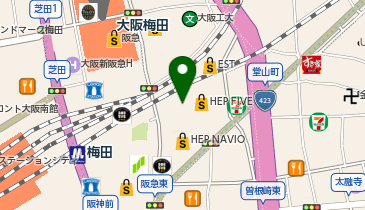充レン HEPファイブ 1階 エスカレーター脇 公衆電話付近(上)の地図画像
