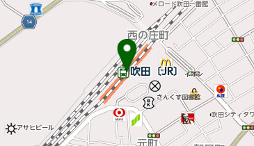 充レン JR西日本 吹田駅 改札内 東改札内すぐ 1・2番のりば側(上)の地図画像