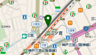 充レン JR西日本 三ノ宮駅 改札外 東口コンコース北側 公衆電話横(上)の地図画像
