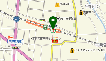 充レン JR西日本 平野駅 改札外 2F自由通路 改札口正面(下)の地図画像