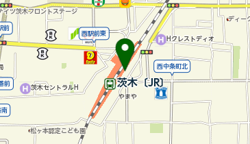 充レン JR西日本 茨木駅 改札外 2F自由通路 改札口正面(下)の地図画像