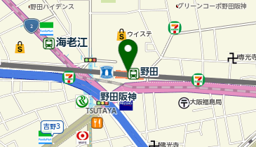 充レン 阪神電車 野田駅 改札外 公衆電話横(下)の地図画像