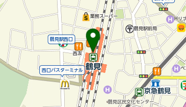 充レン JR東日本 鶴見駅 西口改札外 コインロッカー付近 自動販売機横(上)の地図画像