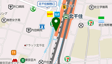 充レン JR東日本 北千住駅 南口改札外 仲町出口エレベーター横 自動販売機付近(上)の地図画像