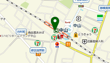 充レン JR東日本 中山駅 改札内 3.4番線側階段上 自動販売機横(上)の地図画像