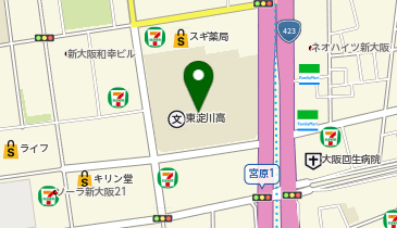 東淀川高等学校の地図画像