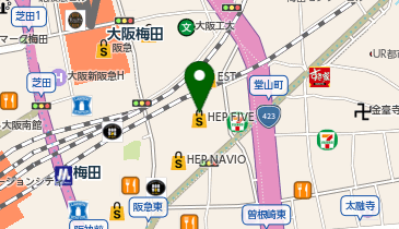 mline HEP FIVE店」(大阪市北区-日用品雑貨店-〒530-0017)の地図